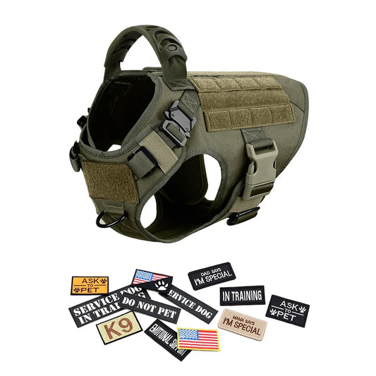 Military Large Dog Harness Collar Leash Bags Patches Set Pet Malinois Training Vests Tactical Dogs Harnesses Accessories