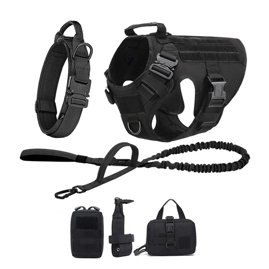 Tactical Dog Harness Collar Leash Molle Pouches For Medium Large Dogs Pet German Shepherd Training Walking Vest Dog Harnesses