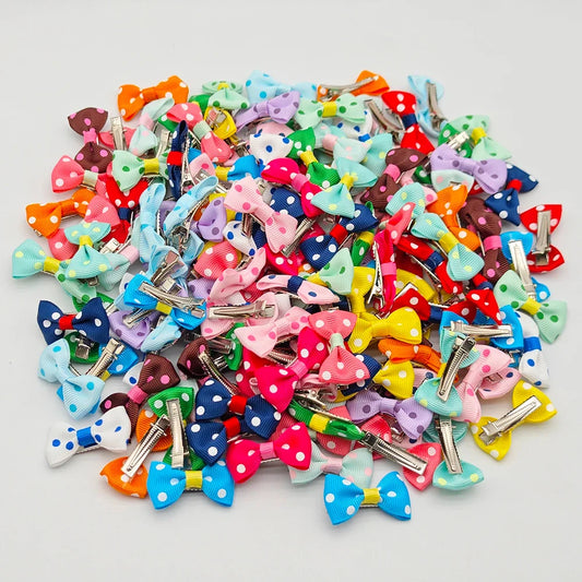 100PCS Cute Dog Hair Clips 17 Colors Polka Dot Bowknot Pet Hair Accessories Yorkshire Hair Bows Puppy Small Dog Grooming Hairpin