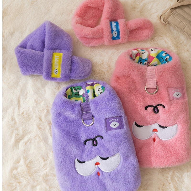 Autumn And Winter Korean Version New Dog Cute Cartoon Little Bear Sportswear Cat Teddy Pet Clothing With Scarf