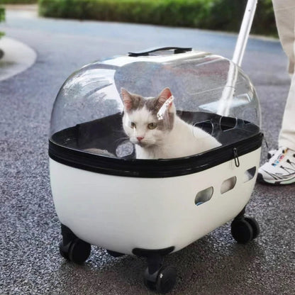 New Transparent Capsule Pet Travel Trolley Carriers Bag Stroller for 10kg Puppies Dogs Cat with Wheel