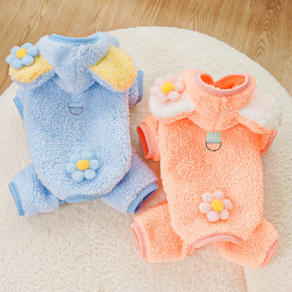 Pet Dog And Cat Clothing And Accessories Autumnwinter Fleece-lined Four-legged Dog Outfits