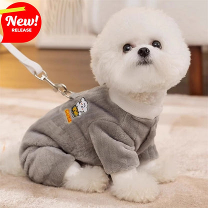 Autumn And Winter Warm Cartoon Dog Four-legged Coat, Bear Towing Fleece Coat, Cat Small Dog Bichon Frise Pet Dog Clothes