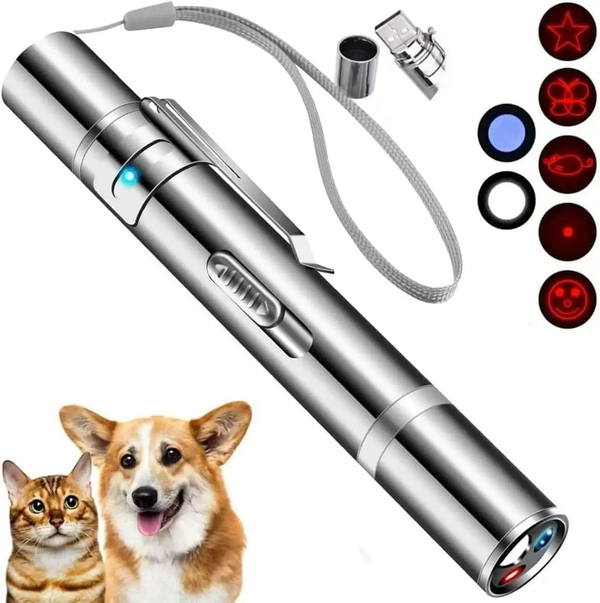 Cat Laser Pointer Toy with 3 Modes & 5 Patterns, USB Rechargeable, Interactive for Cats Dogs Birds