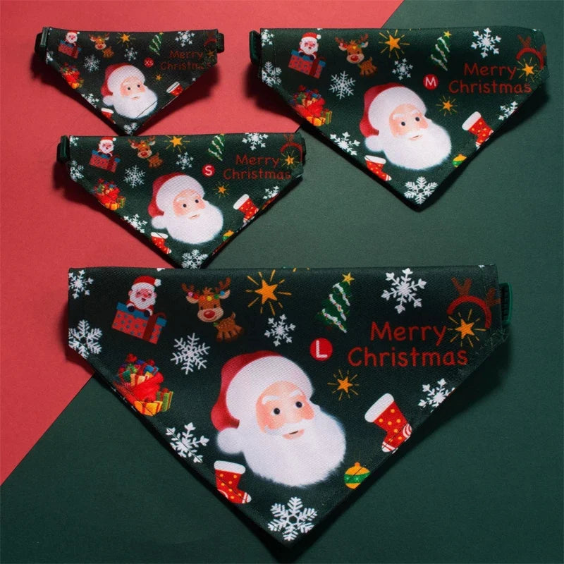Christmas Pet Bandanas Collar for Dogs Cats cotton Triangular Bibs Scarf Collar with Santa Claus Pattern for small dog scarves