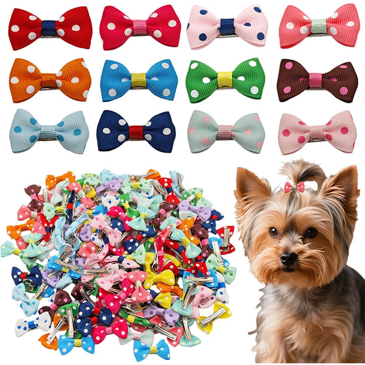 100PCS Cute Dog Hair Clips 17 Colors Polka Dot Bowknot Pet Hair Accessories Yorkshire Hair Bows Puppy Small Dog Grooming Hairpin