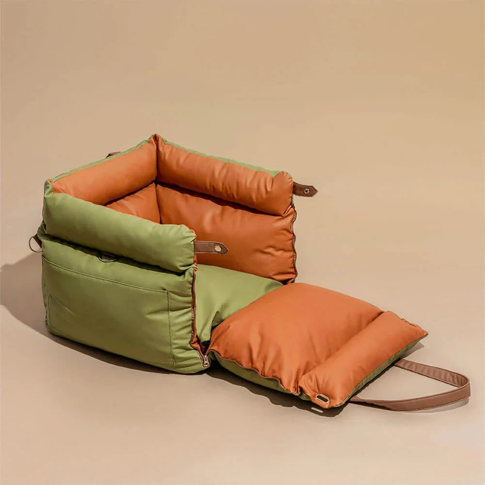 Pet Outing Lathe Luxury Faux Leather Dog Seat Pet Car Booster Bed Multi-Functional Pet Bed for Car Outing Dog/Cat Travel Seat