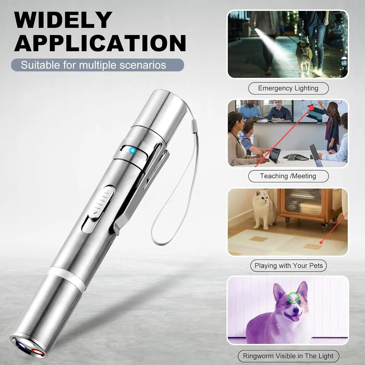 Cat Laser Pointer Toy with 3 Modes & 5 Patterns, USB Rechargeable, Interactive for Cats Dogs Birds