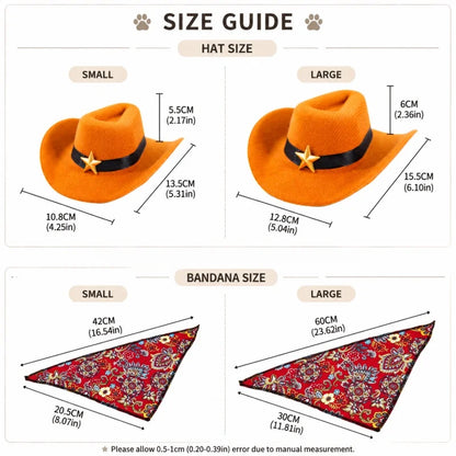 Pet Cowboy Hat with Bandana Western Style Star Decor for Cats Dogs Small Large Sizes Party Cosplay Costume