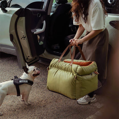 Pet Outing Lathe Luxury Faux Leather Dog Seat Pet Car Booster Bed Multi-Functional Pet Bed for Car Outing Dog/Cat Travel Seat
