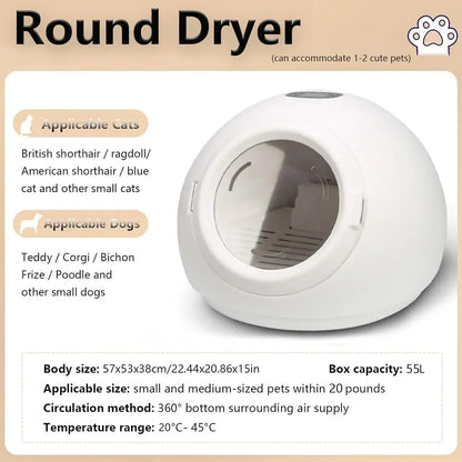 55L Automatic Pet Dryer Box, Adjustable Temp & Time, 110V for Cats & Small Dogs Grooming, Custom