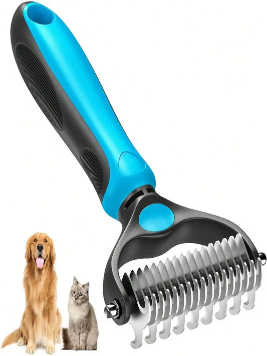 Ergonomic Double-Sided Undercoat Rake - Comfort Grip Dematting & Deshedding Brush Tool, Stainless Steel Teeth, Gentle on Skin, I