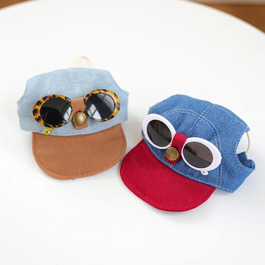 Denim Cap For Dogs With Sunglass Pet Grooming Accessories Hat For Small Medium Puppy Animal Cat Dachshund Yorkshire Things Goods