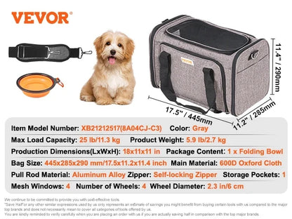 SucceBuy Pet Cat Carrier Breathable Outgoing Dog Carry Backpack with Telescopic Handle Wheels and Shoulder Strap for Travel Trip
