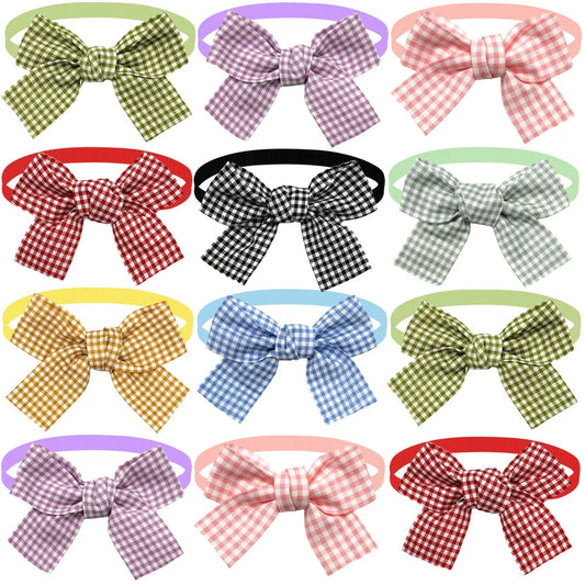 50/100PCS Plaid Bows Dog Bowties Cotton Cute Pet Dog Bow Ties Neckties For Dogs Grooming Pet Accessories For Small Dogs Cats