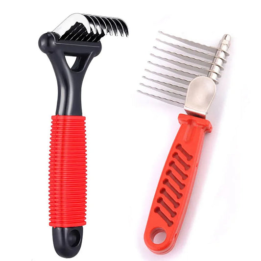 Pet Dematting Comb Undercoat Long Hair Cat Dog Fur Rake Brush with Long Blades & Safety Edges For Removing Mats Tangles & Knots