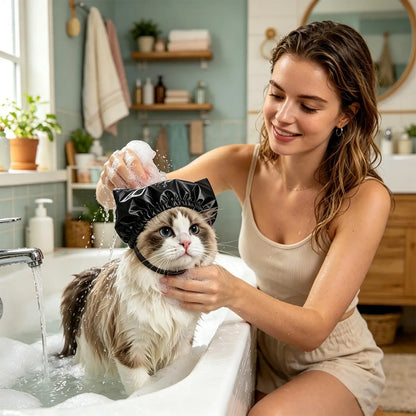 Cat Ear Covers For Bath Waterproof Reusable Adjustable Straps Cat Bathing Hat For Kittens Puppies Home Salon Grooming Swimming