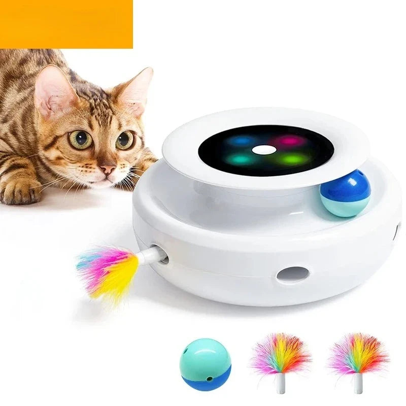 2 in 1 Smart Cat Toys Automatic Feather Fun Ball Toy Set For Cat Dog 5 Modes Interactive Pet Toy Accessories