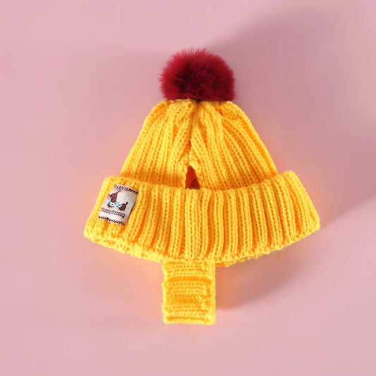 Knitted Dog Hat Exposed Winter Windproof Pet Cap Warm Knit Puppy Clothing for Small Dogs Christmas Photo Props
