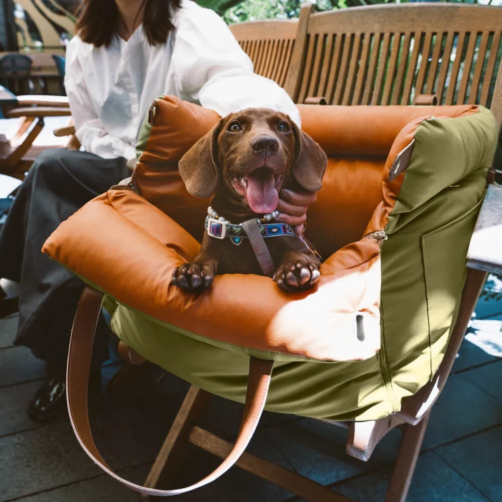 Pet Outing Lathe Luxury Faux Leather Dog Seat Pet Car Booster Bed Multi-Functional Pet Bed for Car Outing Dog/Cat Travel Seat