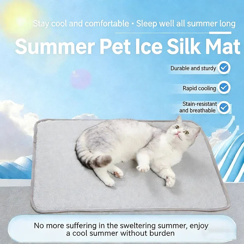 Ice Silk Pet Cooling Mat Cold Feeling Non Slip Washable Breathable Sleeping Pad Summer Nest For Small Medium Large Dog Cat Rest
