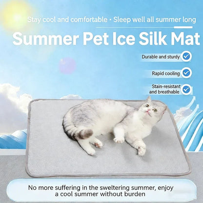Ice Silk Pet Cooling Mat Cold Feeling Non Slip Washable Breathable Sleeping Pad Summer Nest For Small Medium Large Dog Cat Rest