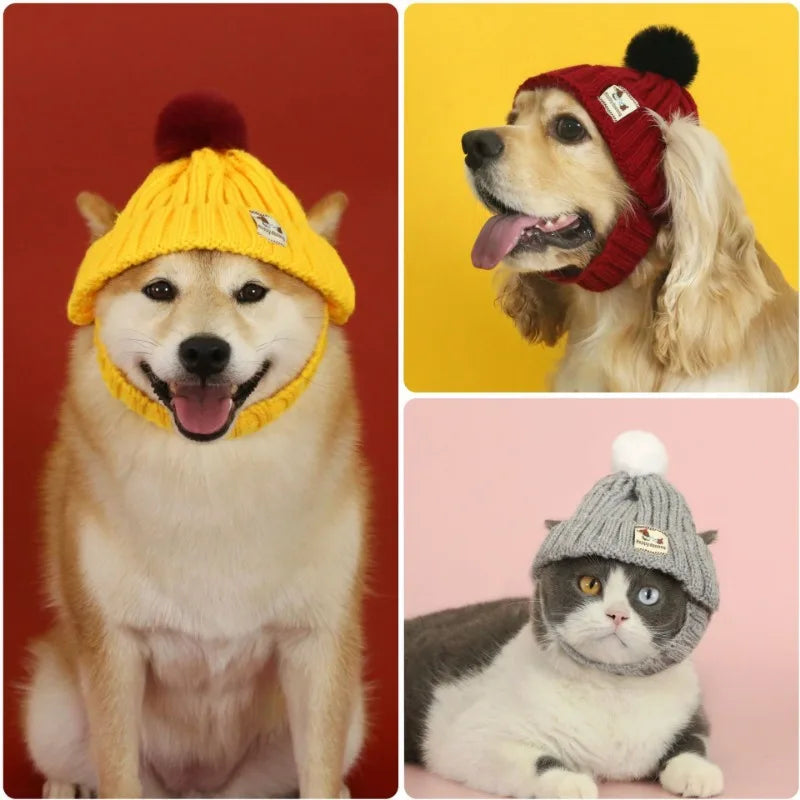 Knitted Dog Hat Exposed Winter Windproof Pet Cap Warm Knit Puppy Clothing for Small Dogs Christmas Photo Props