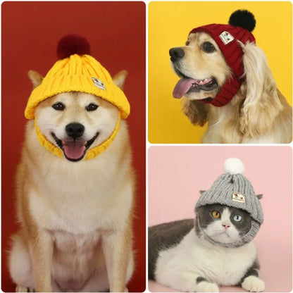 Knitted Dog Hat Exposed Winter Windproof Pet Cap Warm Knit Puppy Clothing for Small Dogs Christmas Photo Props