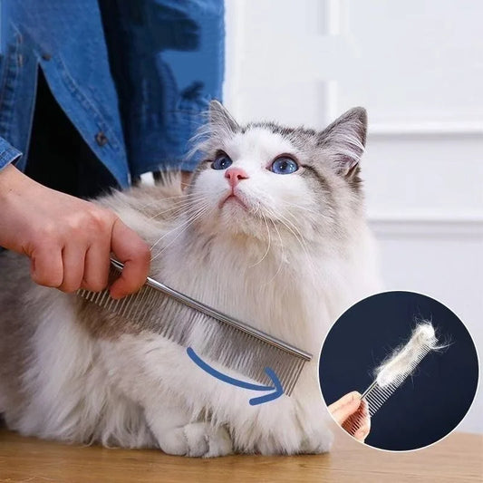 Stainless Steel Pet Dematting Comb for Dogs And Cats - Gently Removes Loose Undercoat Flea Tangles And Knots - Pet Grooming Tool