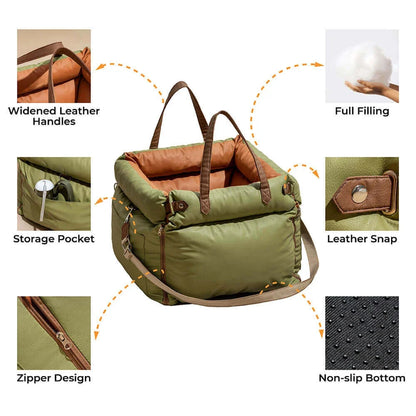 Pet Outing Lathe Luxury Faux Leather Dog Seat Pet Car Booster Bed Multi-Functional Pet Bed for Car Outing Dog/Cat Travel Seat