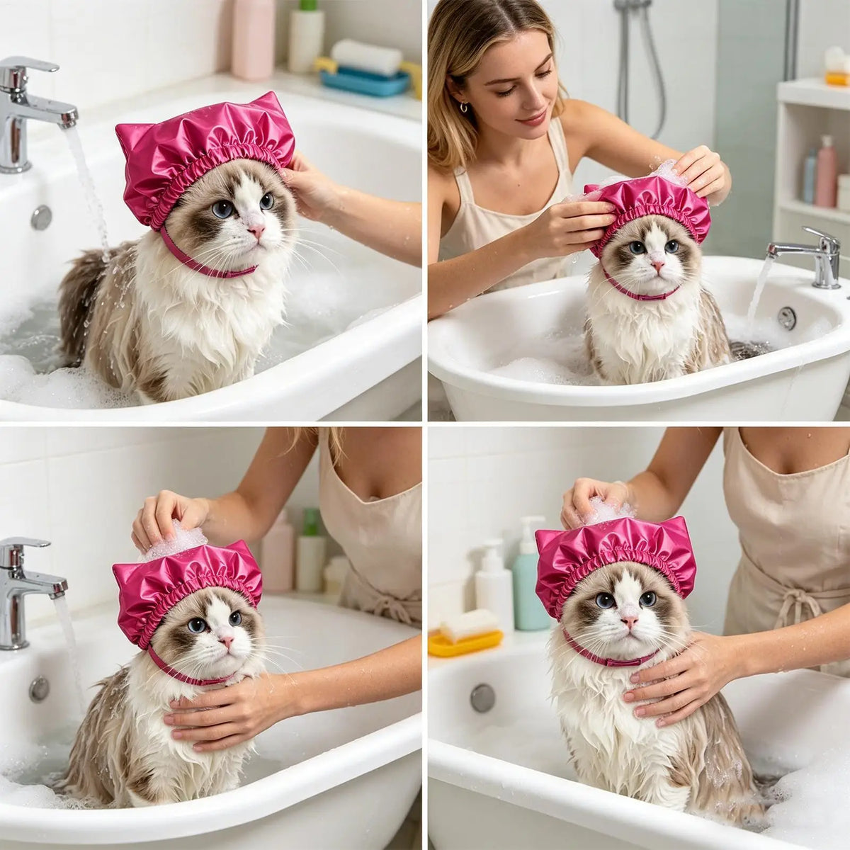 Cat Ear Covers For Bath Waterproof Reusable Adjustable Straps Cat Bathing Hat For Kittens Puppies Home Salon Grooming Swimming