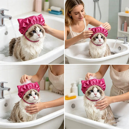 Cat Ear Covers For Bath Waterproof Reusable Adjustable Straps Cat Bathing Hat For Kittens Puppies Home Salon Grooming Swimming