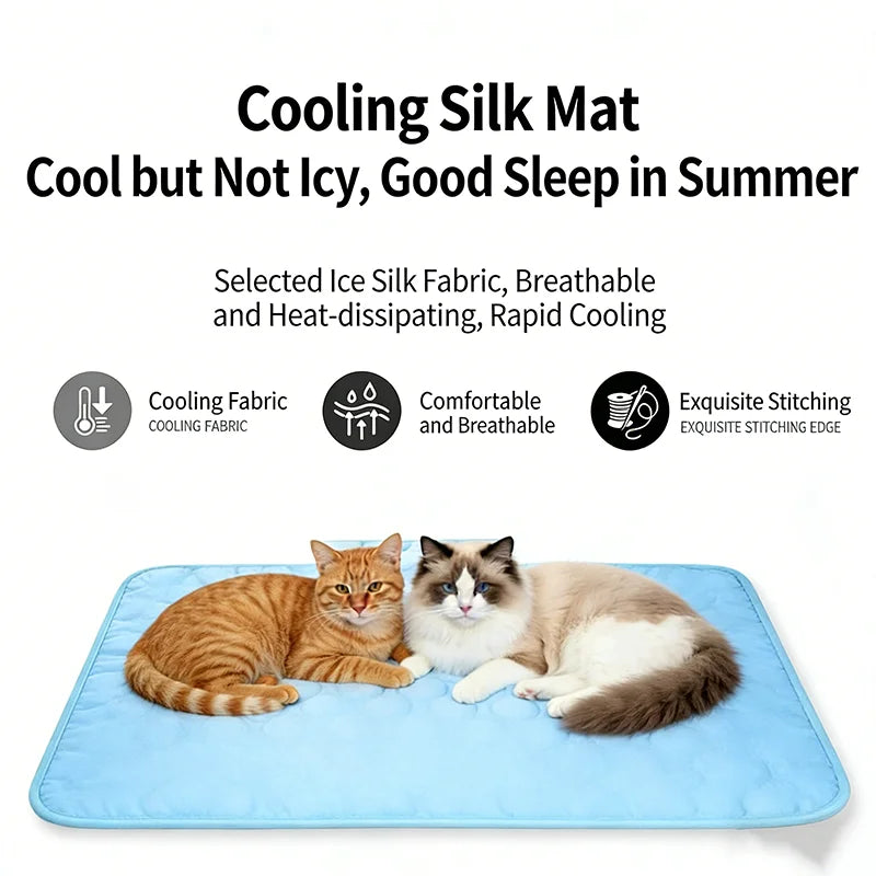 Ice Silk Pet Cooling Mat Cold Feeling Non Slip Washable Breathable Sleeping Pad Summer Nest For Small Medium Large Dog Cat Rest