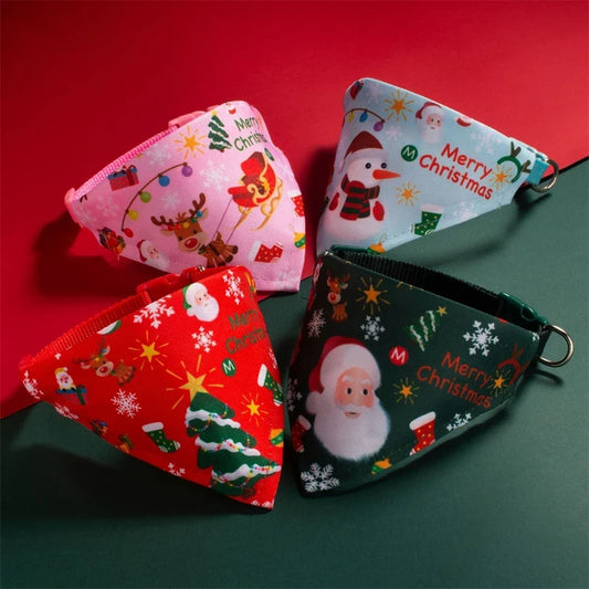Christmas Pet Bandanas Collar for Dogs Cats cotton Triangular Bibs Scarf Collar with Santa Claus Pattern for small dog scarves