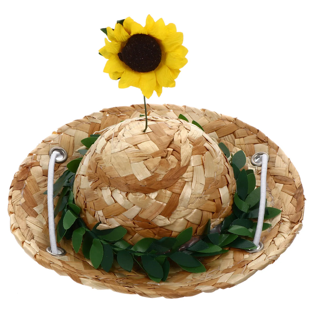 1Pcs Pet Straw Hat Sunflower Sunhat Adjustable Elastic Pet Photo Prop Perfect for Birthday Party Daily Life Dog Cat Rabbit