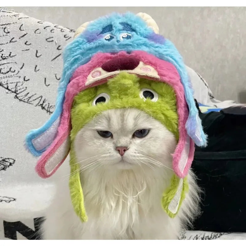 Cat Cute Cartoon Decorative Funny Cat Headwear Cat Dog Hat Headgear Pet Cute Funny Artifact Warm Plush Pet Hat Pet Photo Props