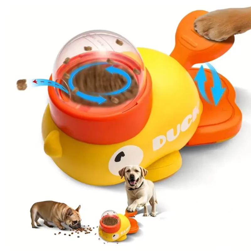 Pet cat and dog toy, little yellow duck pattern, pet intelligence, self-entertainment, food transmitter, leaky food toy