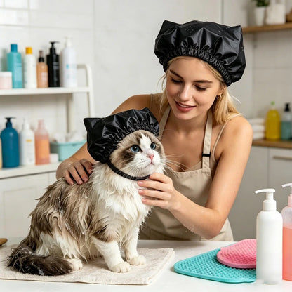 Cat Ear Covers For Bath Waterproof Reusable Adjustable Straps Cat Bathing Hat For Kittens Puppies Home Salon Grooming Swimming