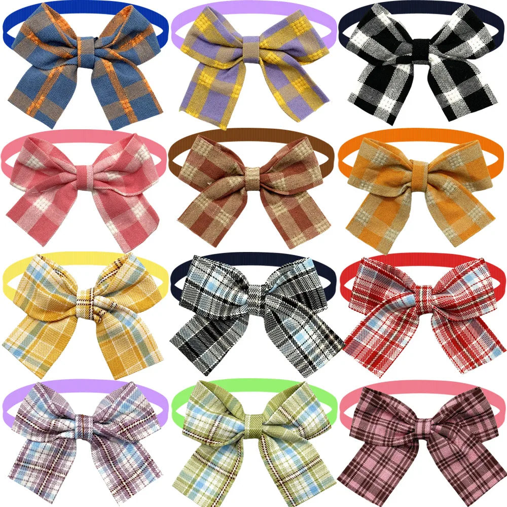 50/100pcs Plaid Dog ties For Mini Small Dog Bowties Adjustable Dogs Pets Cat Bow Tie For Small Dogs Fashion Dog Supplies