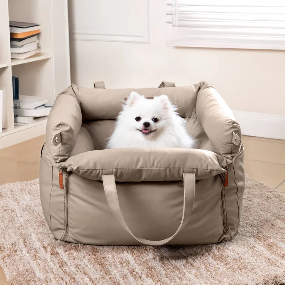 Pet Outing Lathe Luxury Faux Leather Dog Seat Pet Car Booster Bed Multi-Functional Pet Bed for Car Outing Dog/Cat Travel Seat