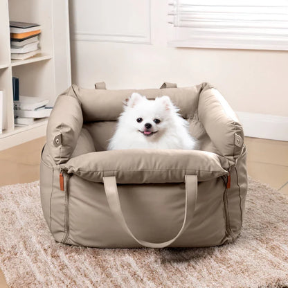 Pet Outing Lathe Luxury Faux Leather Dog Seat Pet Car Booster Bed Multi-Functional Pet Bed for Car Outing Dog/Cat Travel Seat