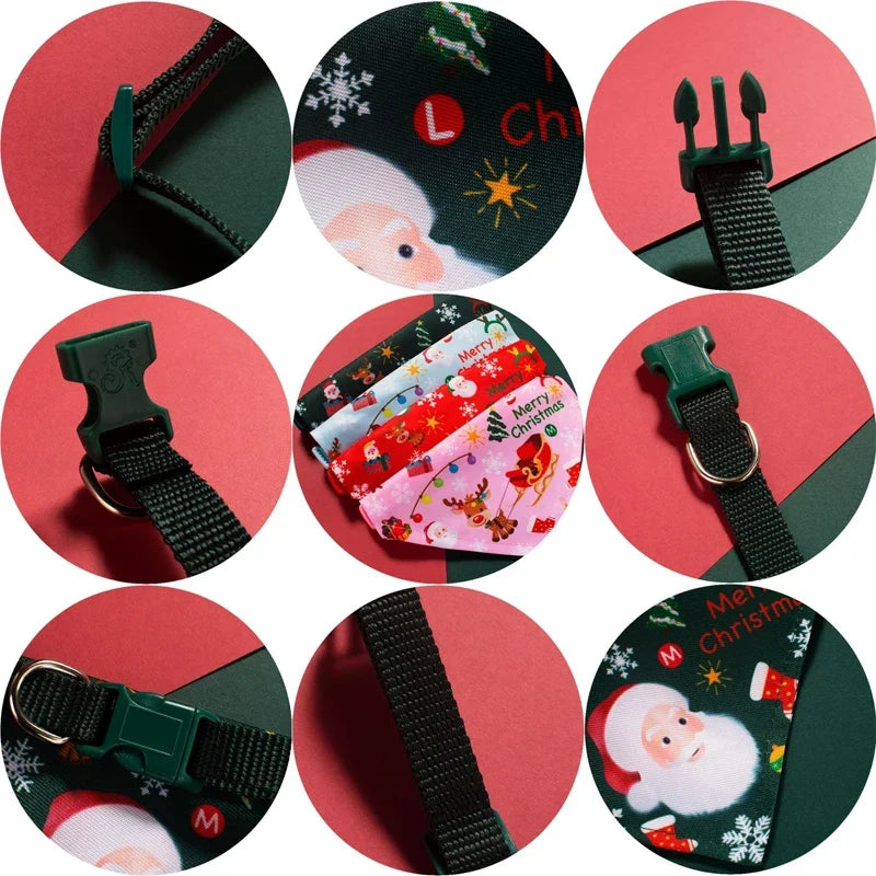 Christmas Pet Bandanas Collar for Dogs Cats cotton Triangular Bibs Scarf Collar with Santa Claus Pattern for small dog scarves