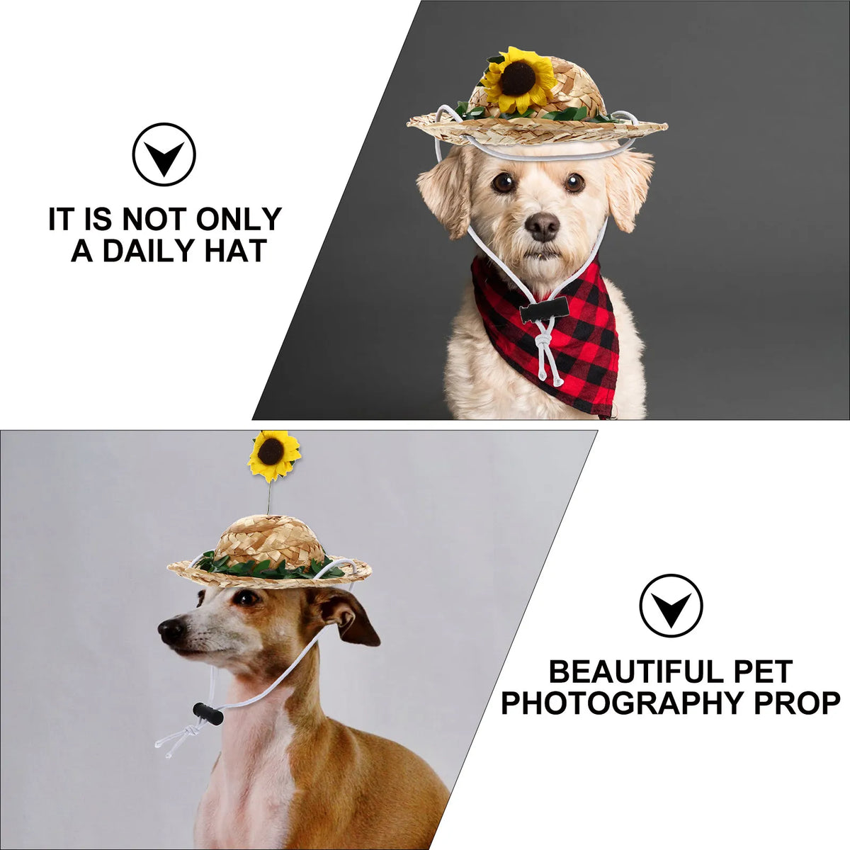 1Pcs Pet Straw Hat Sunflower Sunhat Adjustable Elastic Pet Photo Prop Perfect for Birthday Party Daily Life Dog Cat Rabbit