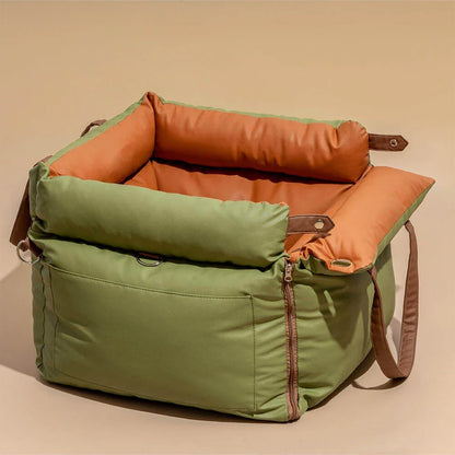 Pet Outing Lathe Luxury Faux Leather Dog Seat Pet Car Booster Bed Multi-Functional Pet Bed for Car Outing Dog/Cat Travel Seat