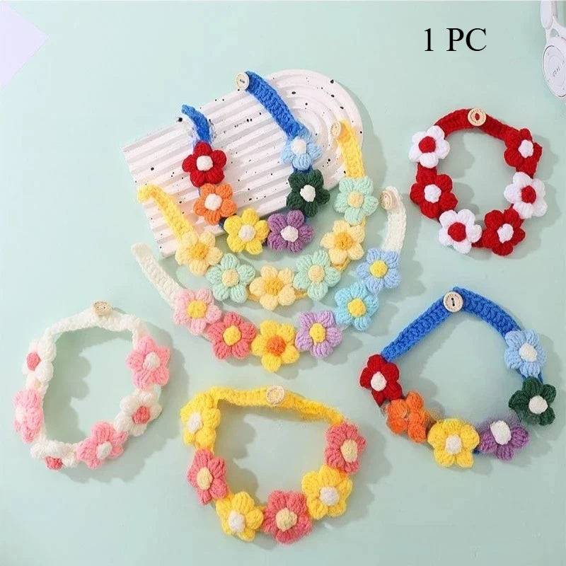 Pet Handmade Three-dimensional Yarn Flower Collar Cute Scarf Decorative Accessories Dog Cat Cute