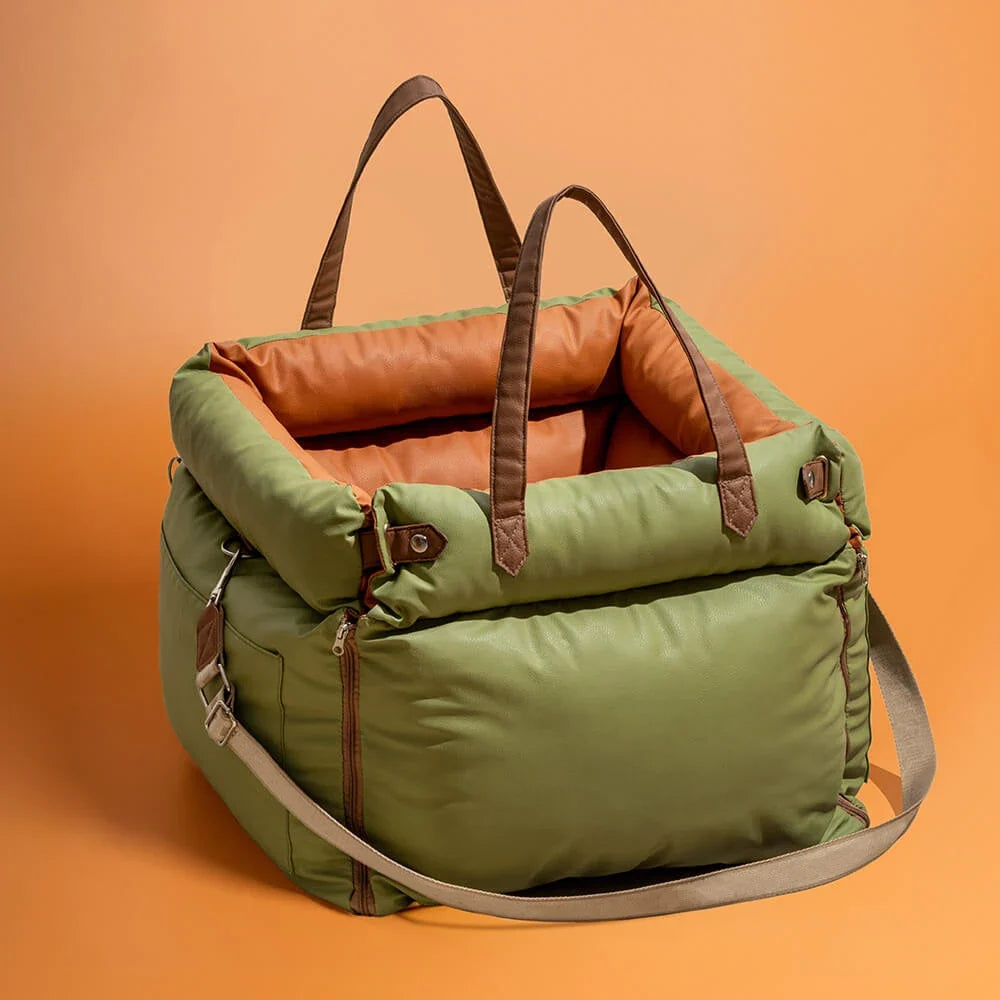 Pet Outing Lathe Luxury Faux Leather Dog Seat Pet Car Booster Bed Multi-Functional Pet Bed for Car Outing Dog/Cat Travel Seat