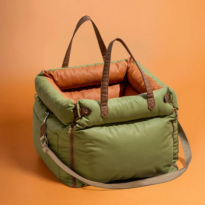 Pet Outing Lathe Luxury Faux Leather Dog Seat Pet Car Booster Bed Multi-Functional Pet Bed for Car Outing Dog/Cat Travel Seat