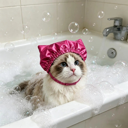 Cat Ear Covers For Bath Waterproof Reusable Adjustable Straps Cat Bathing Hat For Kittens Puppies Home Salon Grooming Swimming