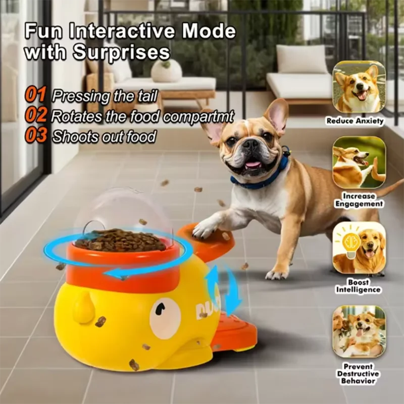 Pet cat and dog toy, little yellow duck pattern, pet intelligence, self-entertainment, food transmitter, leaky food toy