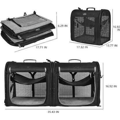 Wakytu Two-in-One Foldable Cat and Dog Carrier | Double Pet Transportation Bag